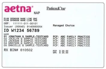 Example Aetna ID Card for Rehab Coverage
