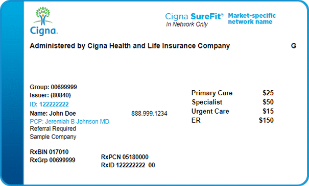 Example of Cigna Rehab Coverage  ID card 