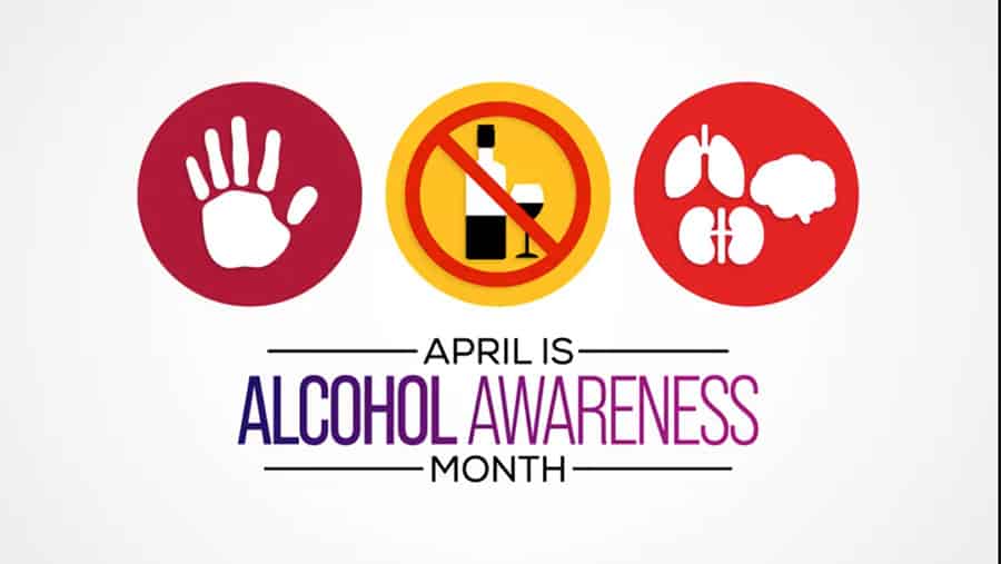 A graphic with images representing April as alcohol awareness month.