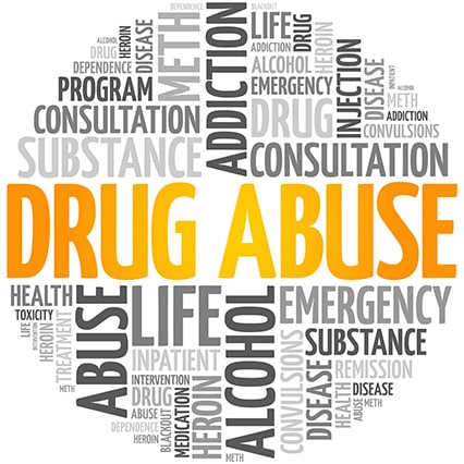Circle of words reading "drug abuse, alcohol, disease, emergency"