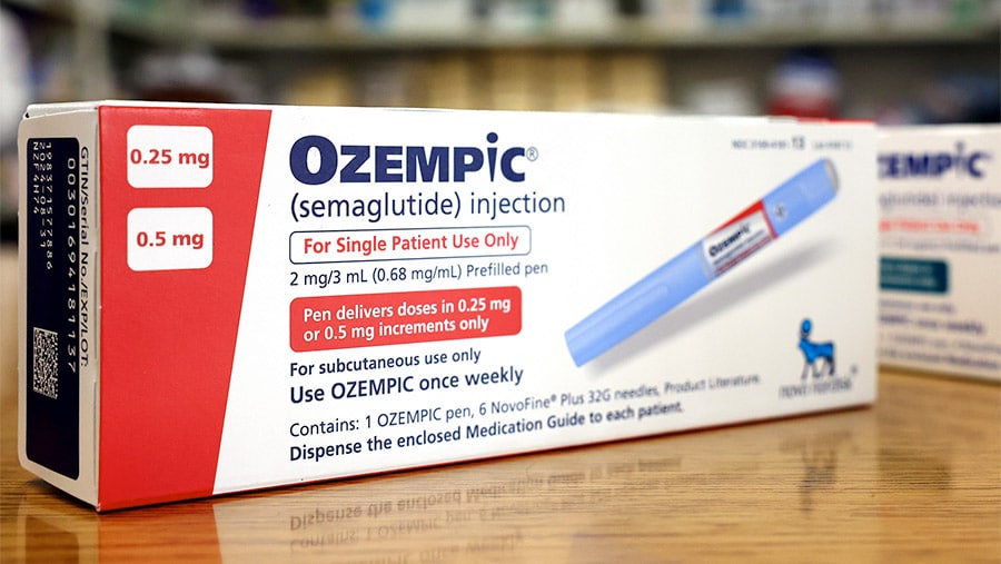A white and red box of Ozempic representing surprising finds on Ozempic for the treatment of Alcoholism. 