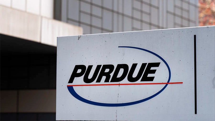 A view of the Purdue company logo begging the question of how much will individuals get from the Purdue Pharma settlement.