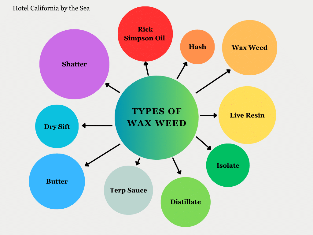 Infographic showing the different types of wax weed that have become popular in those who use cannabis.