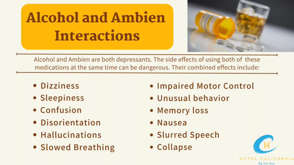 Infographic showing alcohol and Ambien interactions.