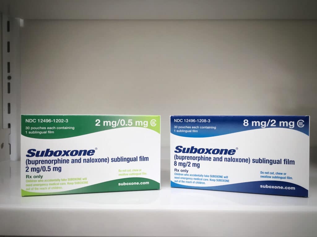On a pharmacy shelf, there are two different boxes of suboxone, Each box has a different dosage making users question, can you get high on suboxone?