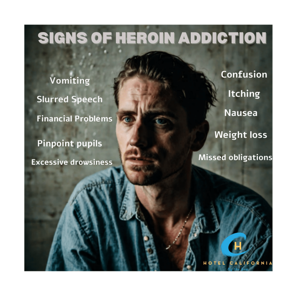 Infograph showing the signs of a heroin addiction.