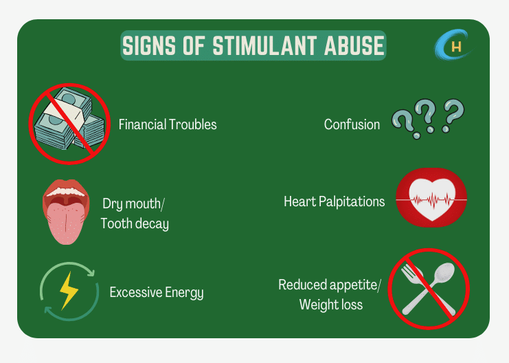 Infograph showing the signs of stimulant abuse.