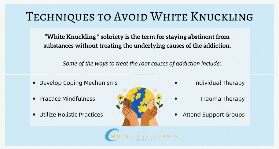 Infograph showing the techniques to avoid during white knuckling sobriety.