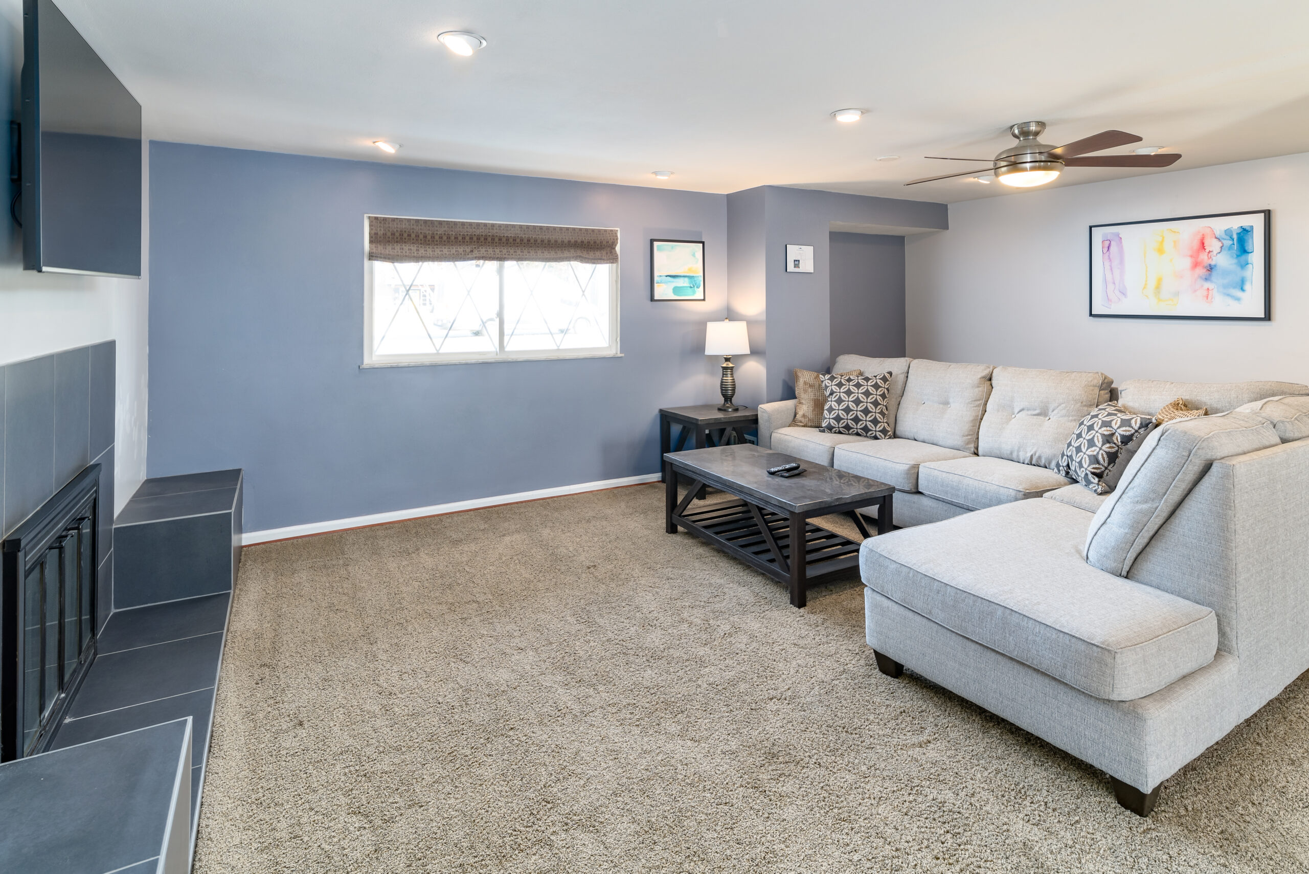 Blue walls, gray couches in Cincinnati addiction rehab home