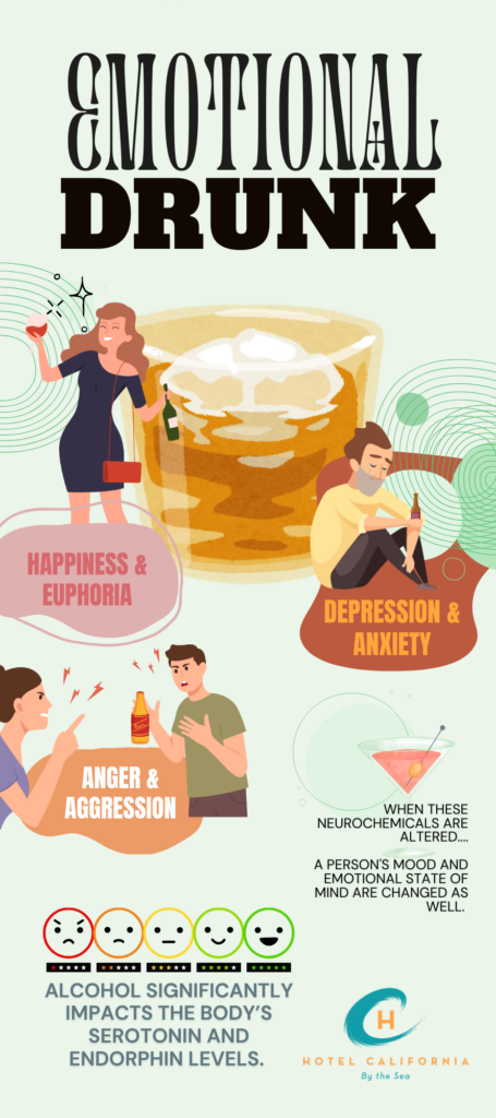 Infograph showing signs of an emotional drunk.