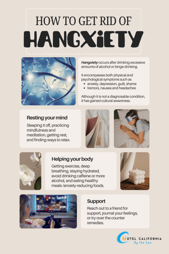Infographic showing the best ways to get rid of hangxiety.