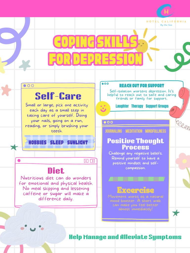 Infographic sharing various coping skills for depression.
