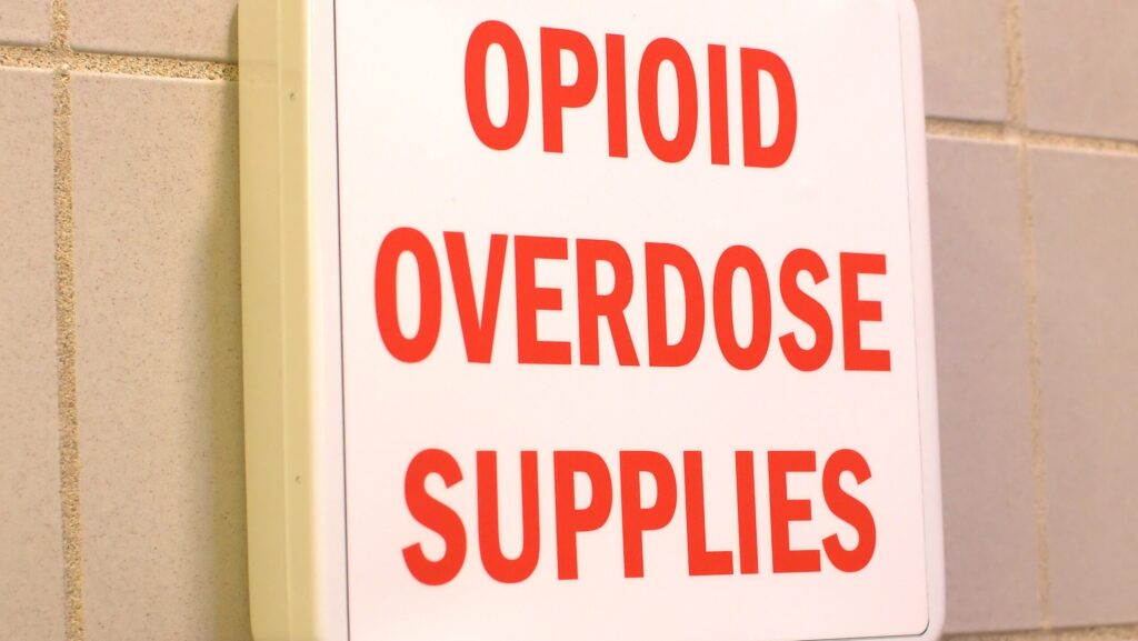 An opioid overdose supply kit available due to a federally funded drug prevention program.