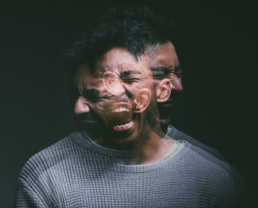 A young man experiencing drug induced schizophrenia.