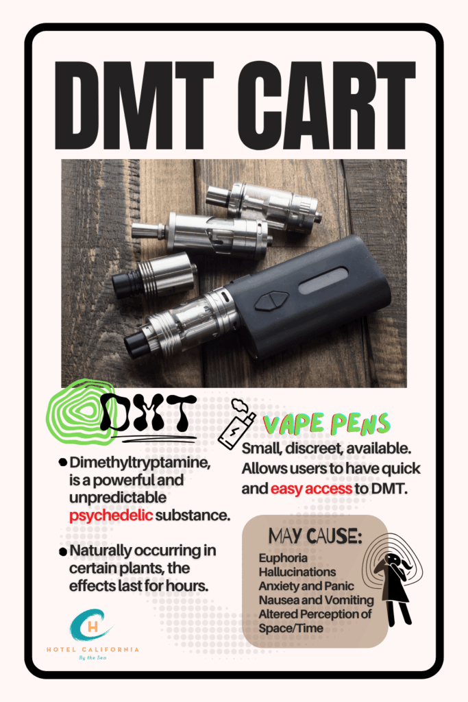 Infograph showing what an DMT cart looks like and what the vape contains.