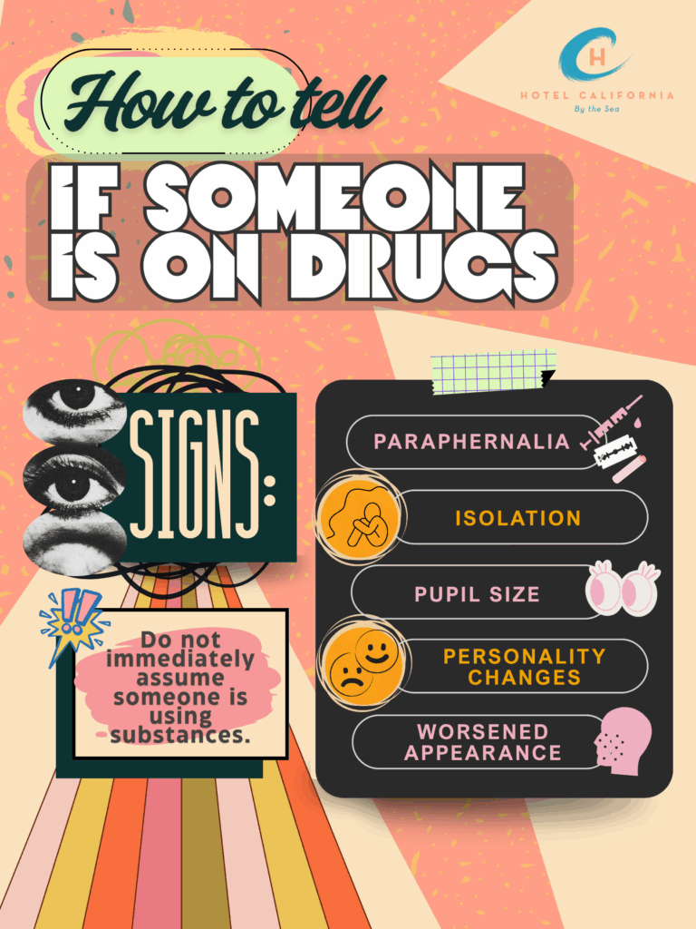 Infograph showing how to tell if someone is on drugs.