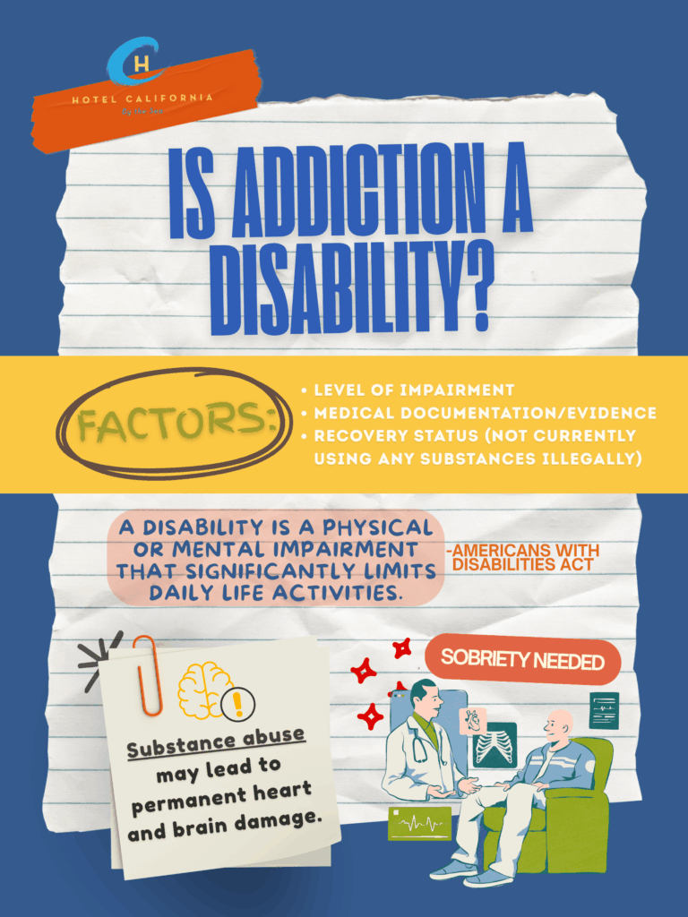 Infograph explaining the factors that impact if addiction is a disability.