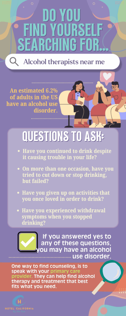Infograph showing how to find an alcohol therapist near me.