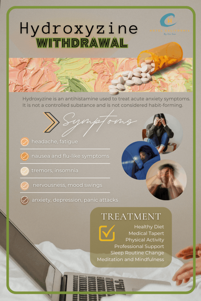 Infograph showing different symptoms of hydroxyzine withdrawal.