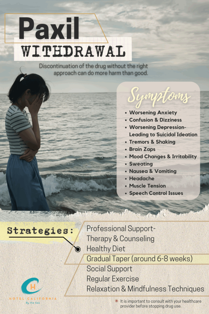 Infograph showing the signs and symptoms of Paxil withdrawal.