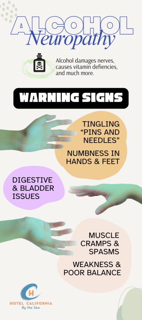 Infograph showing the sings and symptoms that can come with alcohol neuropathy.
