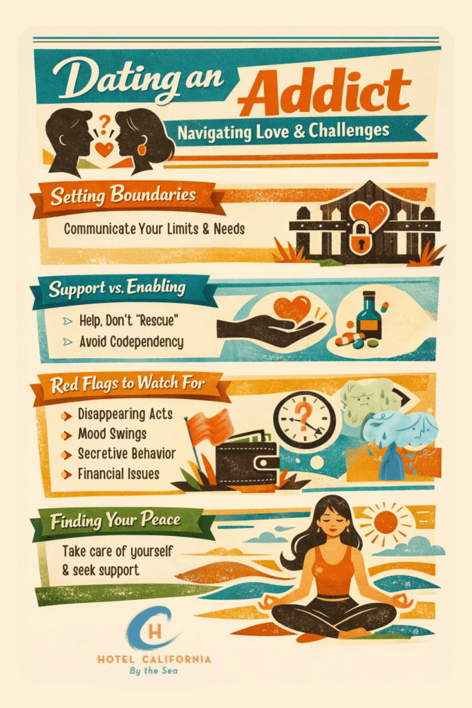 Infograph showing the challenges of dating an addict.