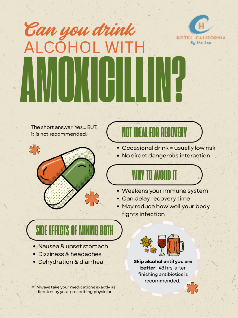 Infograph showing if you can drink alcohol with amoxicillin.