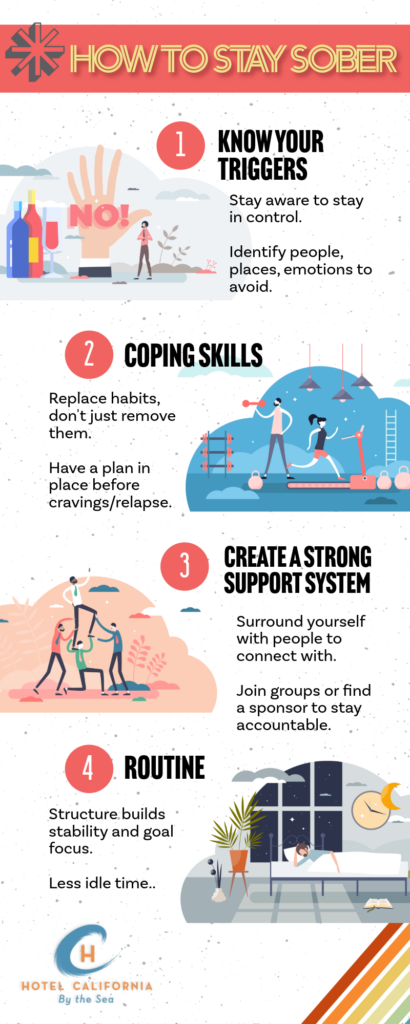 Infograph showing tips on how to stay sober.