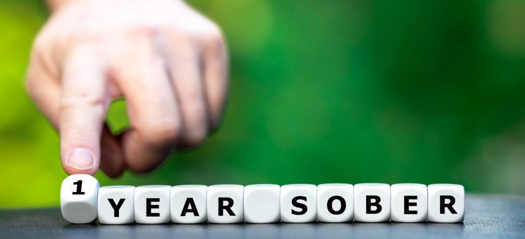 Block letters spelling out 1 year sober and representing an important sobriety milestone.