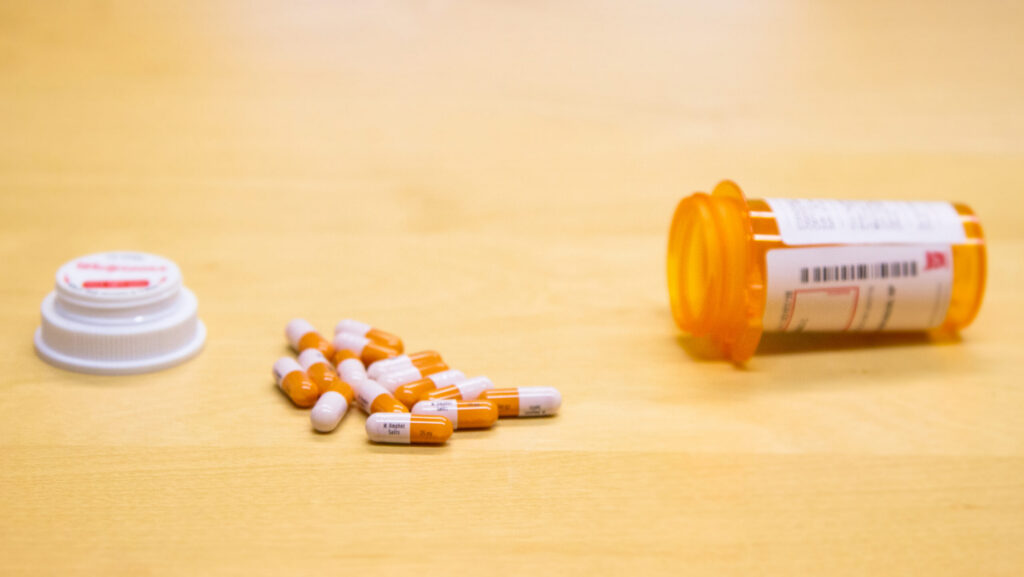 A spilled over pill bottle of Adderall, which if taken as recommended can prevent an Adderall crash.