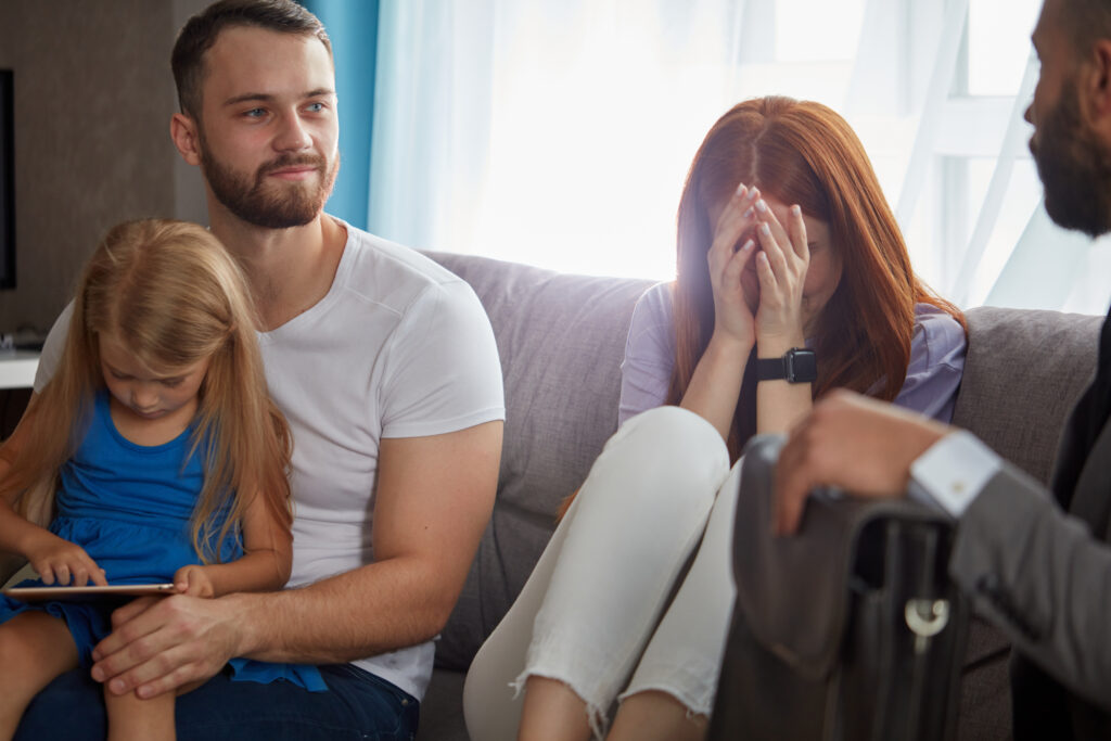 A young family with a child confronts the mother about going to involuntary rehab for drug abuse under the policy of Ricky's Law.