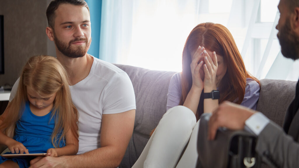 A young family with a child confronts the mother about going to involuntary rehab for drug abuse under the policy of Ricky's Law.