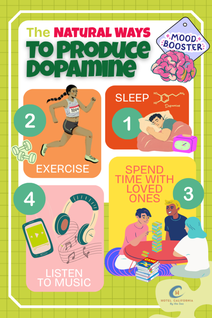 Infograph showing different natural ways to produce dopamine.